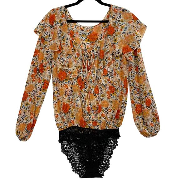 Free People Intimately Free Say It To Me Floral Boho Prairie Bodysuit Size Small - Picture 2 of 11